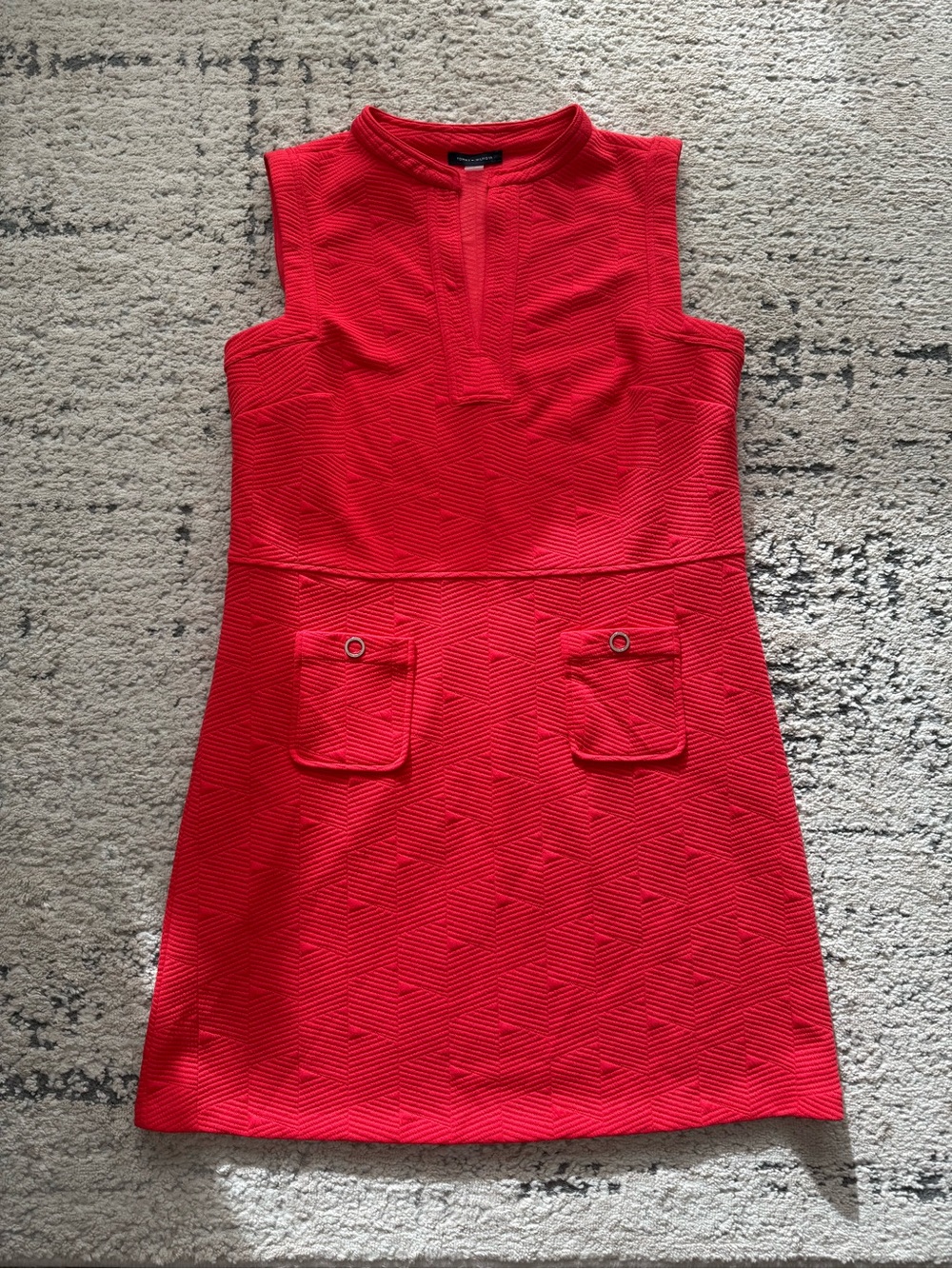 Tommy Hilfiger Sleeveless Split Neck Jacquard Knit Dress Sz 14 Color Guava - Picture 7 of 14